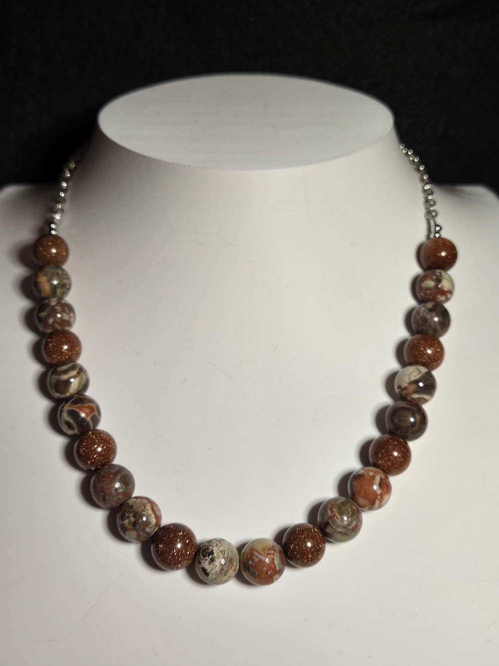 Rhyolite Jasper and Goldstone Necklace